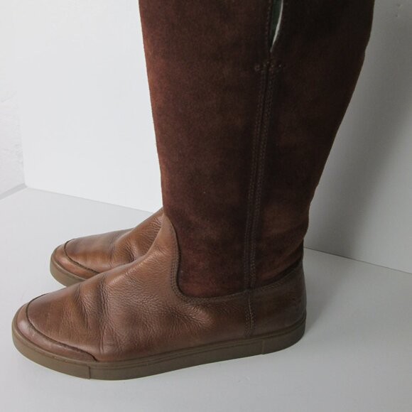 New FRYE Gemma Brown Suede Leather Tall Boots Women's Size 9 FauxShearling Lined - Picture 3 of 10